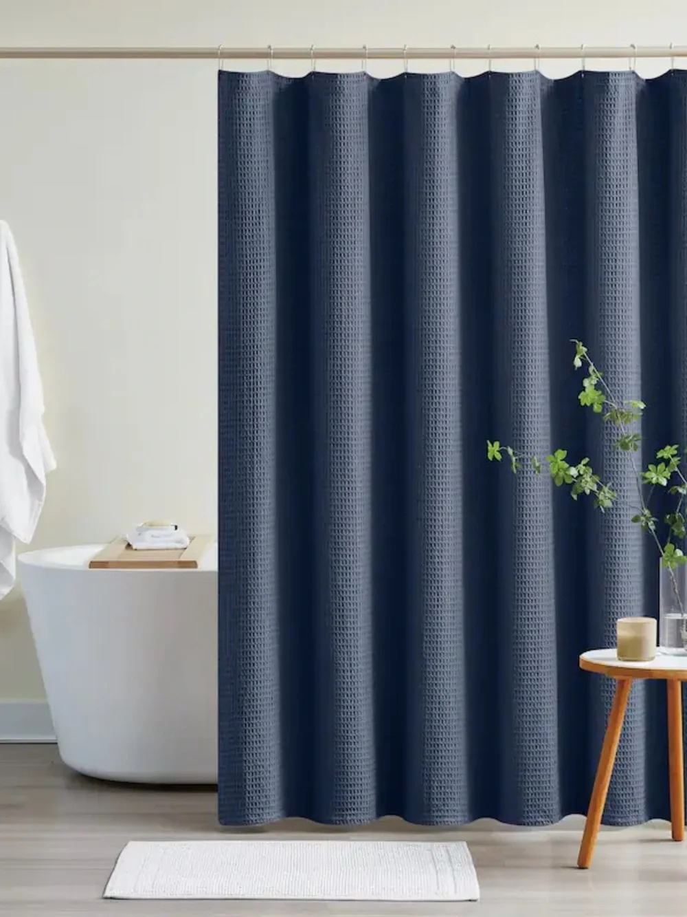 100% Cotton Waffle Weave Shower Curtain - Navy